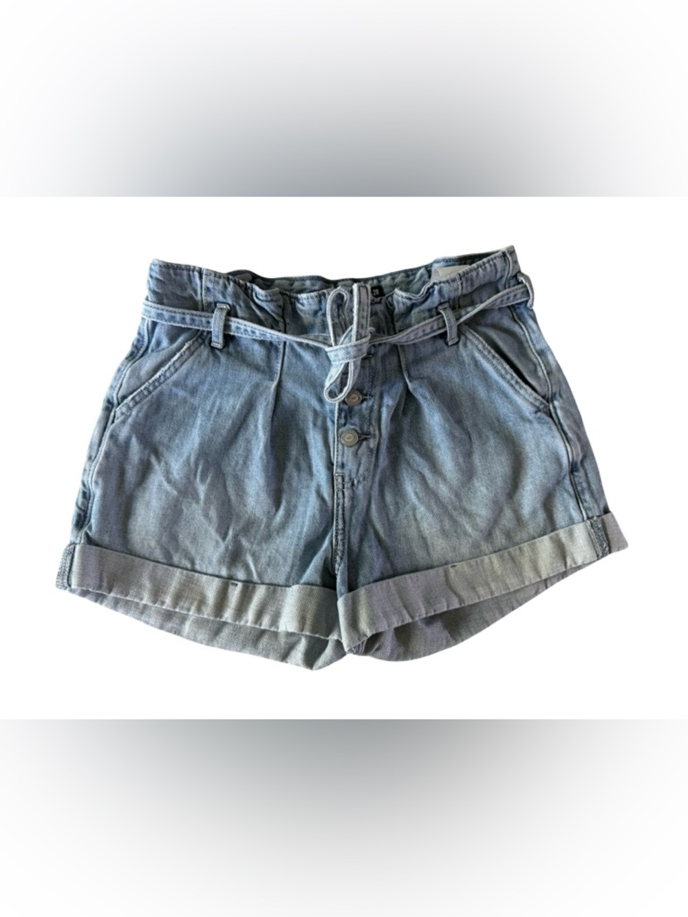 Hollister Paperbag Waist High Rise Mom Shorts Light Wash Denim Size 28